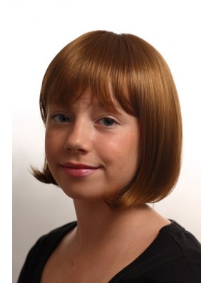 Straight Chin Length Auburn Synthetic Capless Kids Wigs