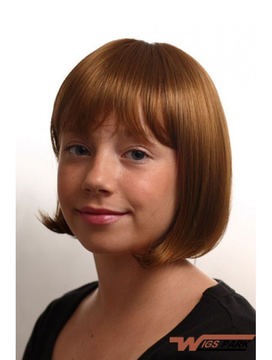 Straight Chin Length Auburn Synthetic Capless Kids Wigs