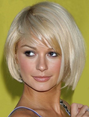 Capless Chin Length Straight With Bangs Blonde Affordable Paris Hilton Wigs