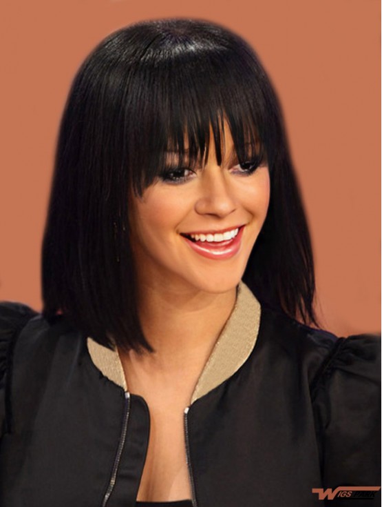 Discount Shoulder Length Black Straight Capless  Wigs