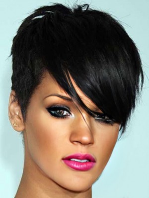  Style Glueless Lace Wigs With Bangs Black Color