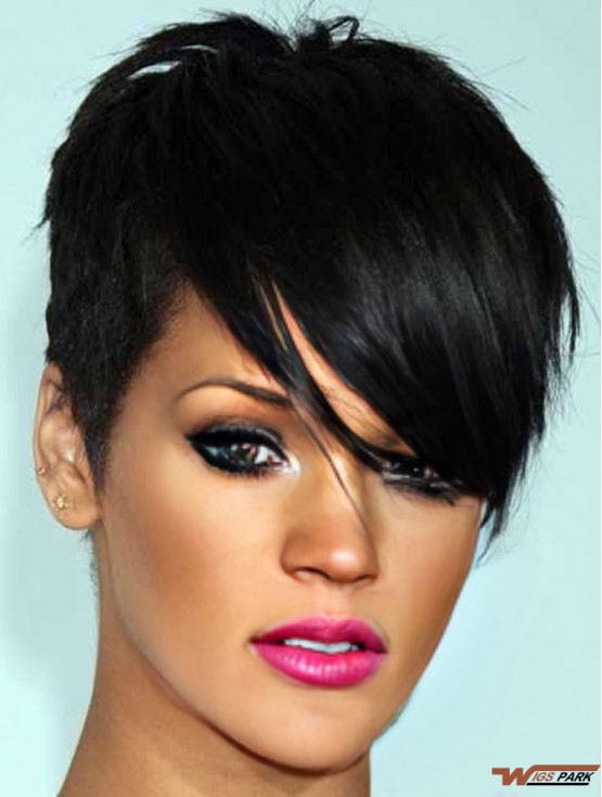  Style Glueless Lace Wigs With Bangs Black Color