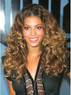 Lace Front Long Curly Brown Remy Real  Style Wig