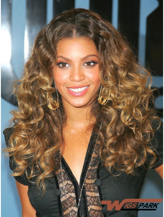 Lace Front Long Curly Brown Remy Real  Style Wig