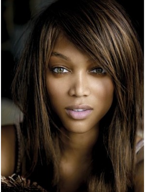 Brown Straight With Bangs Lace Front 16 inch Modern Tyra Banks Wigs