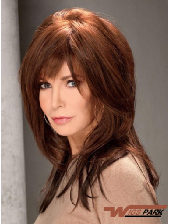 Long Straight With Bangs Full Lace Brown Top 16 inch  Wigs