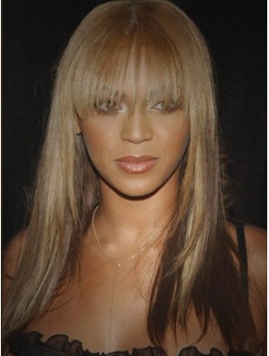 Brown Long Straight With Bangs Lace Front 16 inch  Wigs