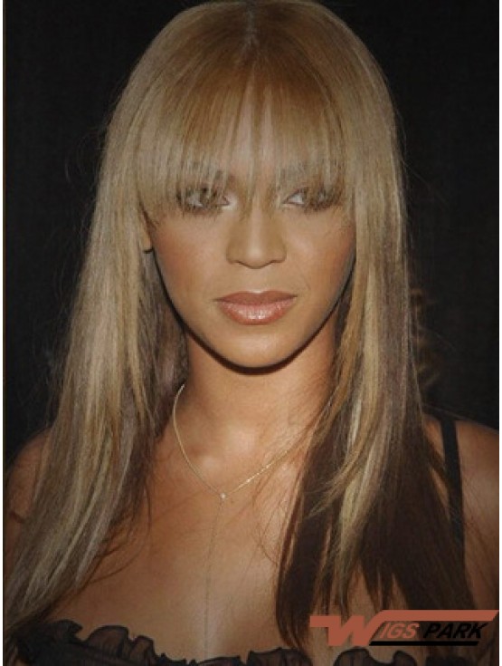 Brown Long Straight With Bangs Lace Front 16 inch  Wigs