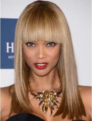 Blonde Straight With Bangs Lace Front 16 inch Natural Tyra Banks Wigs