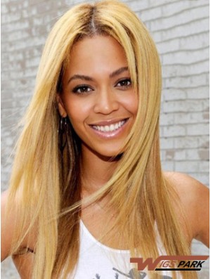 Blonde Long Straight Without Bangs Lace Front 20 inch  Wigs