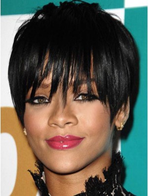 Suitable Cropped Black Straight Capless  Wigs