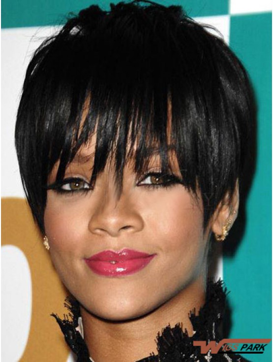 Suitable Cropped Black Straight Capless  Wigs