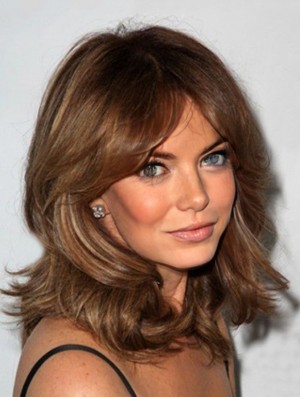 Shoulder Length Wavy Layered Lace Front Brown Ideal 14 inch  Wigs