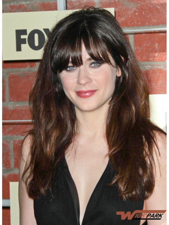 Exquisite Brown Long Straight 18 inch With Bangs Zooey Deschanel Wigs