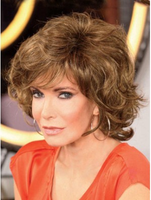 Chin Length Curly With Bangs Lace Front Brown Modern 12 inch  Wigs