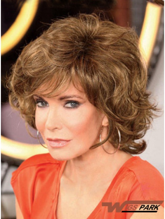 Chin Length Curly With Bangs Lace Front Brown Modern 12 inch  Wigs