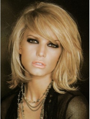  Wig Blonde Color Shoulder Length With Bangs