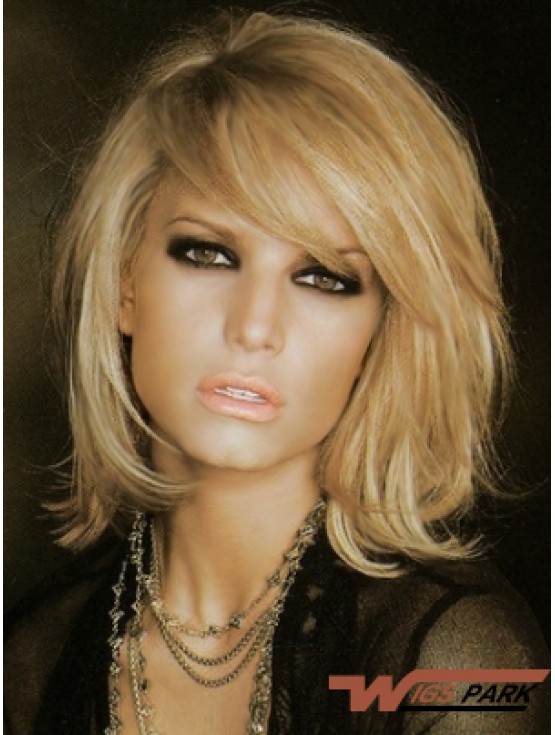  Wig Blonde Color Shoulder Length With Bangs