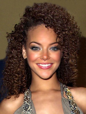 Brown Curly Layered 100% Hand-tied 14 inch Convenient  Wigs