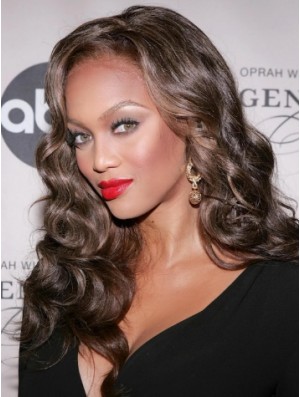 Brown Wavy Without Bangs Lace Front 20 inch Sassy Tyra Banks Wigs