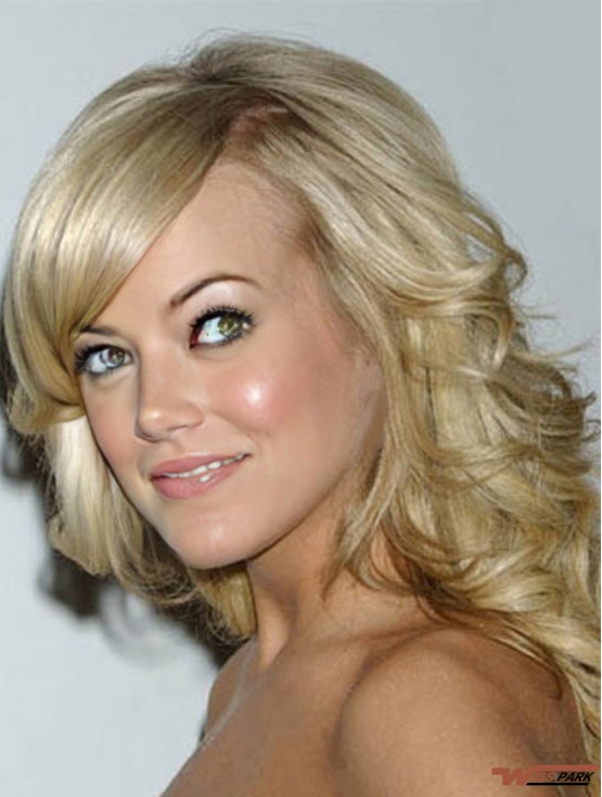 Online Blonde Shoulder Length Wavy 14 inch With Bangs  Wigs