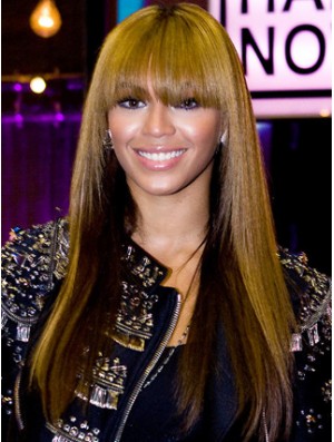 Brown Long Straight With Bangs Lace Front 20 inch  Wigs