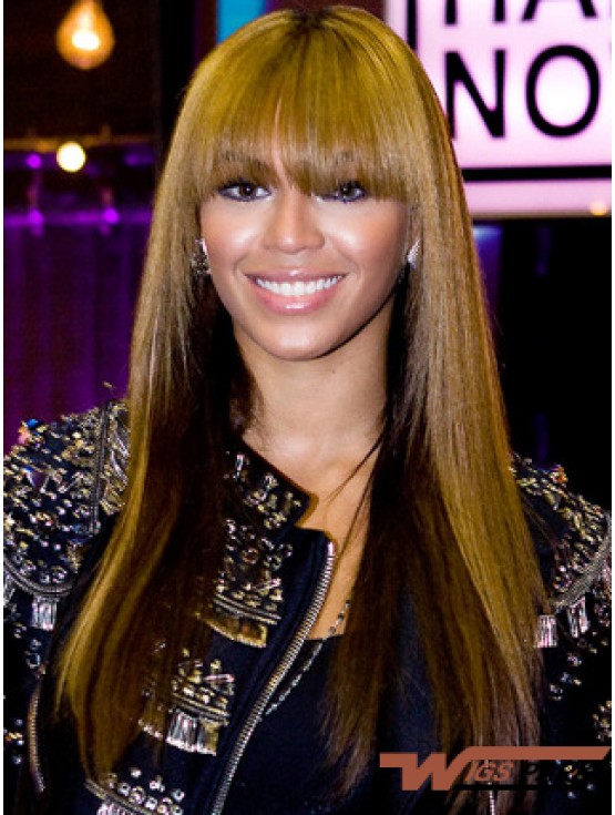 Brown Long Straight With Bangs Lace Front 20 inch  Wigs