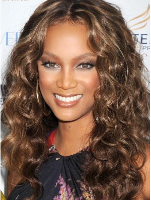 Brown Curly Without Bangs 100% Hand-tied 20 inch Fashionable Tyra Banks Wigs