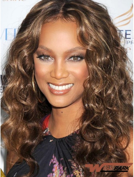 Brown Curly Without Bangs 100% Hand-tied 20 inch Fashionable Tyra Banks Wigs