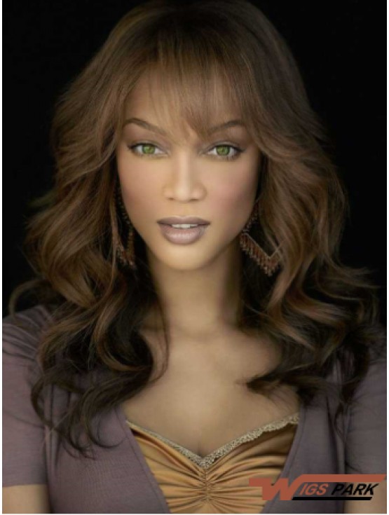 Brown Wavy With Bangs Lace Front 18 inch Good Tyra Banks Wigs