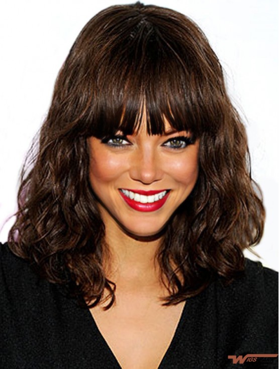 Black Wavy With Bangs Capless 16 inch Beautiful Tyra Banks Wigs