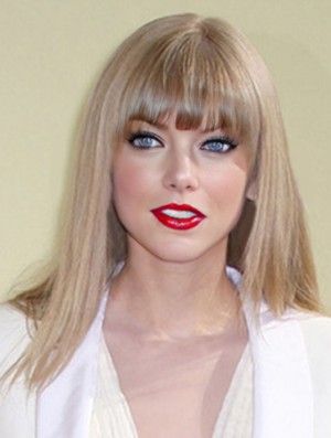 Capless With Bangs Straight Shoulder Length Blonde Durable  Wigs