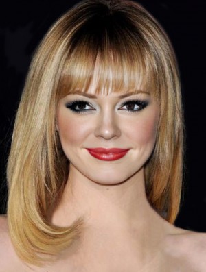 Synthetic Blonde Shoulder Straight With Bangs  Wigs