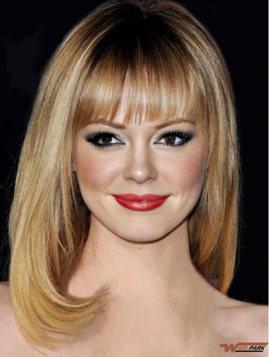 Synthetic Blonde Shoulder Straight With Bangs  Wigs