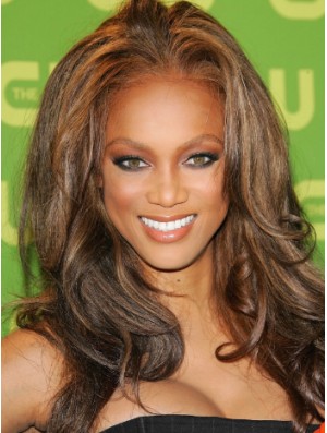 Brown Wavy Without Bangs Lace Front 18 inch Designed Tyra Banks Wigs