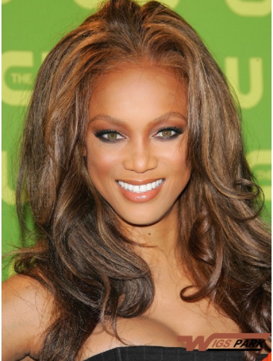 Brown Wavy Without Bangs Lace Front 18 inch Designed Tyra Banks Wigs