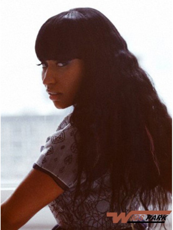 24 inch Black Wavy With Bangs Long Suitable Nicki Minaj Wigs