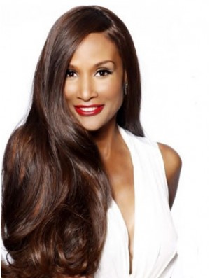 Brown Long Wavy Without Bangs Lace Front 24 inch Beverly Johnson Wigs