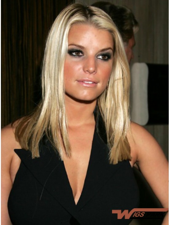 Straight Lace Front Without Bangs Long Blonde Suitable  Wigs