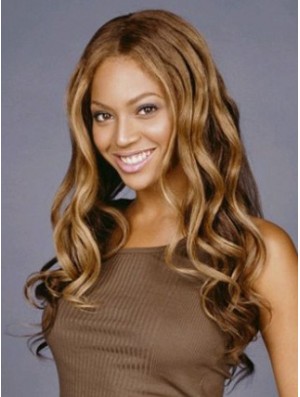 Brown Long Wavy Without Bangs Lace Front 22 inch  Wigs