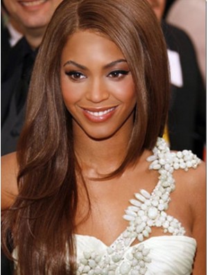 Brown Long Straight Without Bangs Lace Front 22 inch  Wigs