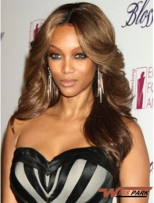 Brown Wavy Layered 100% Hand-tied 20 inch No-Fuss Tyra Banks Wigs