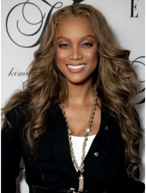 Brown Wavy Without Bangs Lace Front 24 inch Ideal Tyra Banks Wigs