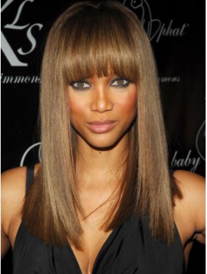 Brown Straight With Bangs Lace Front 16 inch Affordable Tyra Banks Wigs