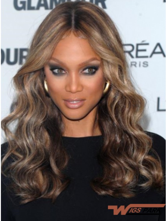 Brown Curly Without Bangs 100% Hand-tied 18 inch Amazing Tyra Banks Wigs