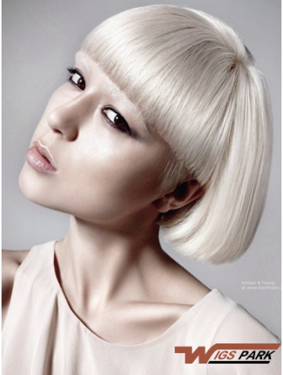 Lace Front Bobs Short Straight 10 inch Platinum Blonde Great Fashion Wigs