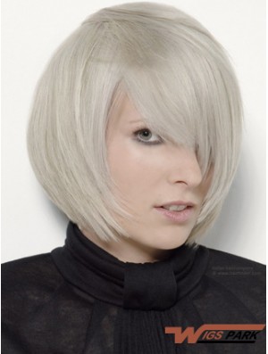 Capless Grey Chin Length Straight 12 inch Platinum Blonde Stylish Fashion Wigs