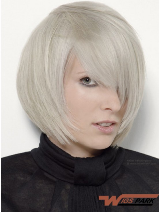 Capless Grey Chin Length Straight 12 inch Platinum Blonde Stylish Fashion Wigs