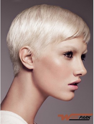 Capless Boycuts Short Straight 8 inch Platinum Blonde Fabulous Fashion Wigs