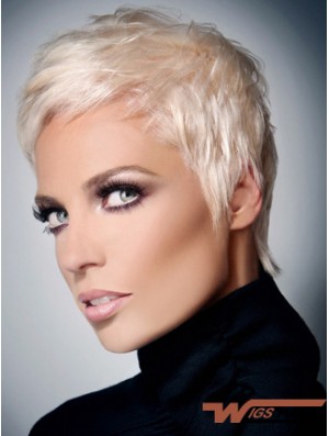 Natural Look Grey Cut Short Length Straight Style Synthetic Wig With Capless For Women  